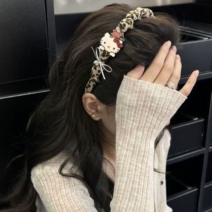 HelloKitty豹纹发箍发夹组合2025新款 甜酷高颅顶发饰潮流头饰洗脸