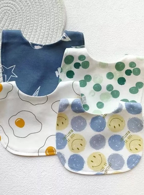 U型婴儿a类纯棉防水围嘴宝宝防吐奶口水巾全棉可调节围兜0-3岁n