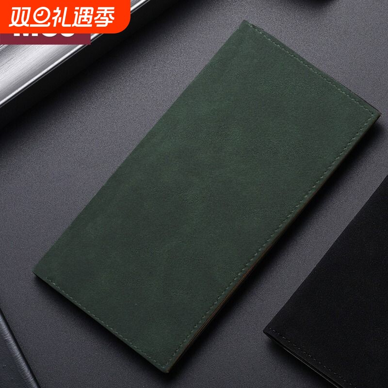 日本MUJ男士长款钱包翻毛皮超薄软皮皮夹钱夹证件卡包轻薄女小巧
