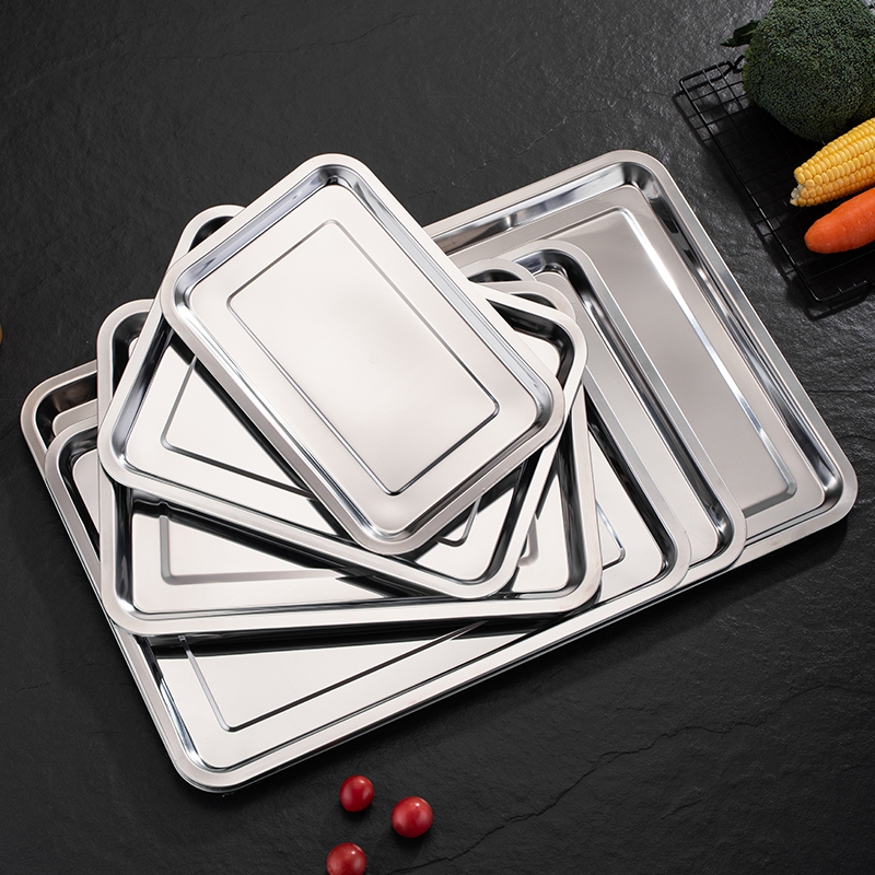 304不锈钢长方形托盘餐盘方盘烧烤盘盘子蒸饭盘水果盘圆盘烤箱