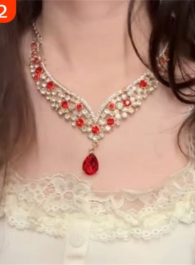 超闪重工红色水滴流苏项链新娘礼服小众轻奢高级感设计锁骨链蝴蝶