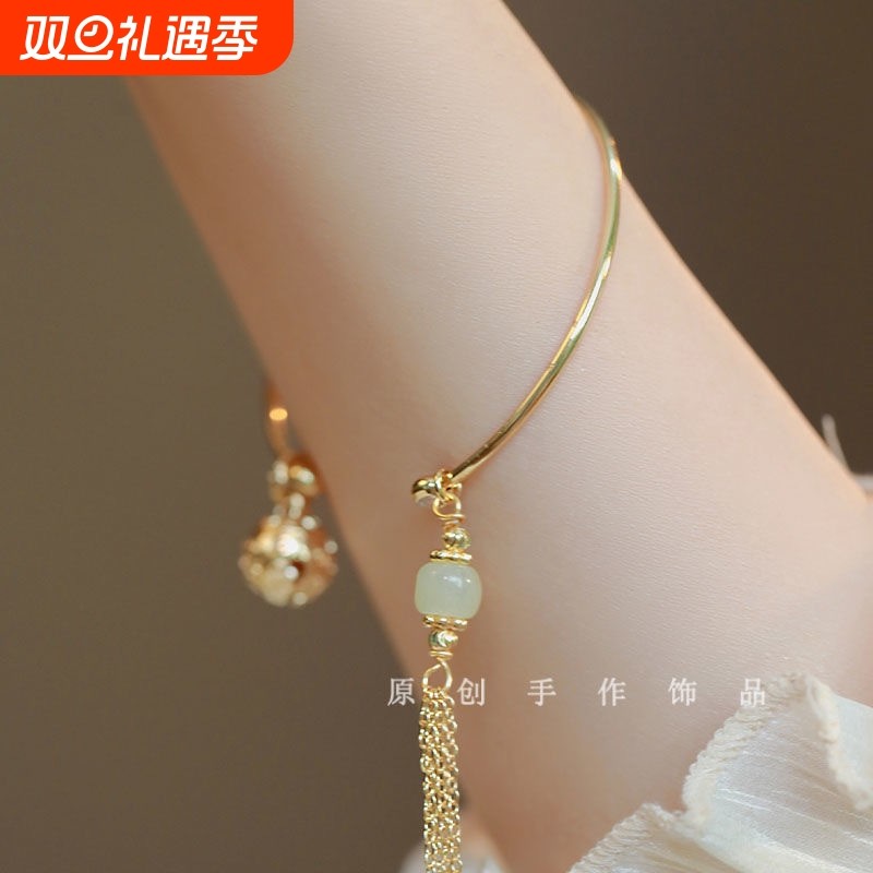 流苏叮当手镯女闺蜜古风一步一响简约手串生日礼物繁花光面