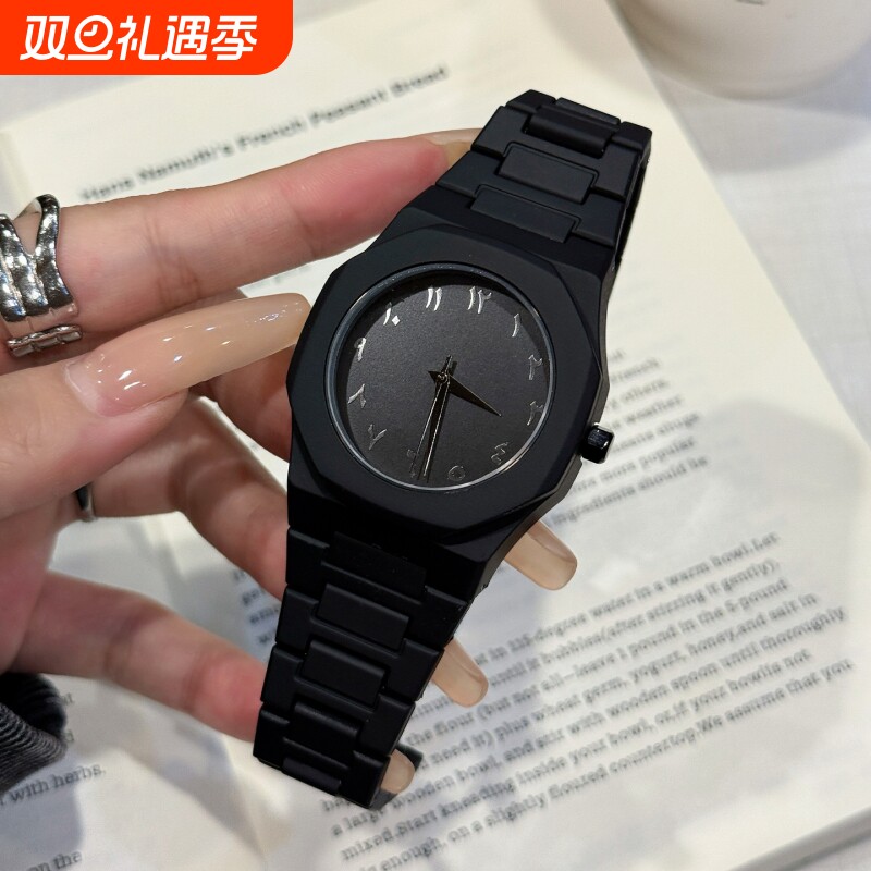 纯色系列无LOGO腕表男女同款糖果色简约黑武士石英大表盘手表方形