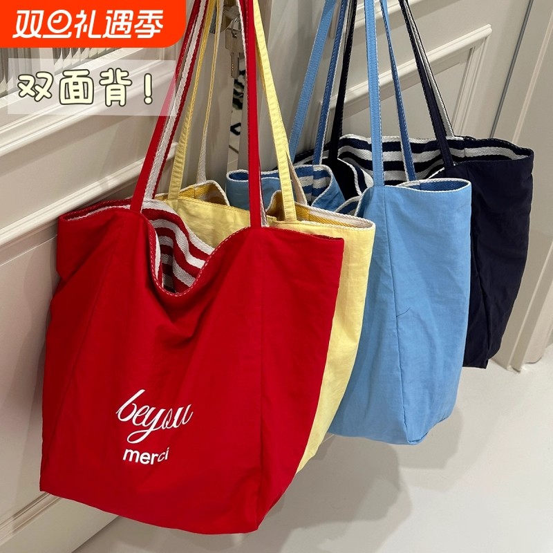 包包女式2025新款帆布袋韩慵懒风托特包红色大容量单肩背包单肩包