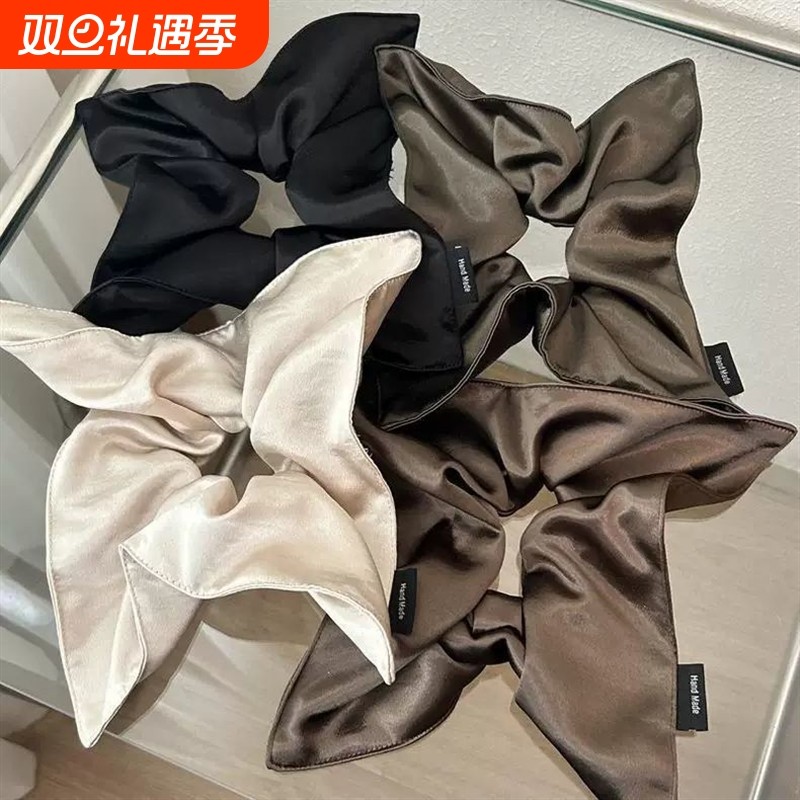 韩版丝滑缎面方巾发圈头绳绑发带丸子头光泽感头饰发绳方形头花女