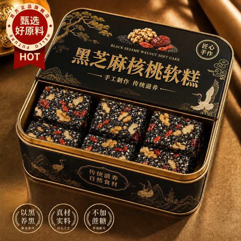 黑芝麻枸杞红枣核桃糕独立包装芝麻软糕切糕小吃零食糕点健康早餐