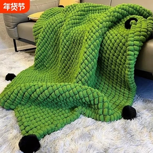 毛毯大球球线手工编织DIY毛线毯子粗盖毯坐垫简单毛线团绿色柔软