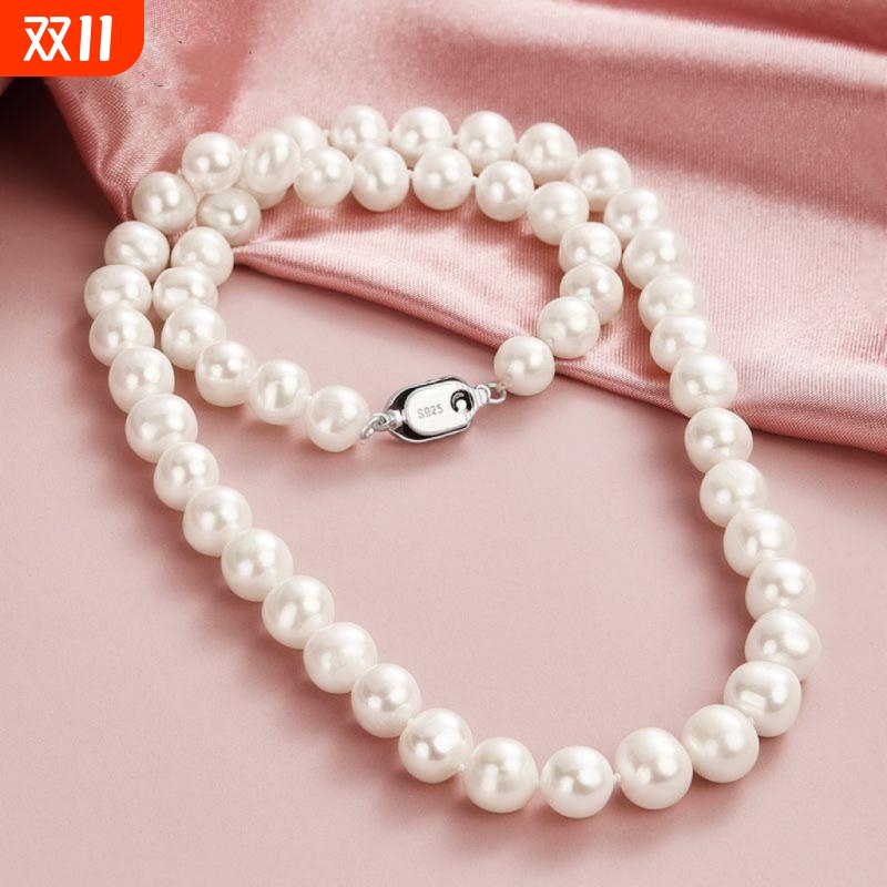 诸暨淡水无核珍珠项链近圆强光颈链S925银扣时尚百搭气质女全珠链