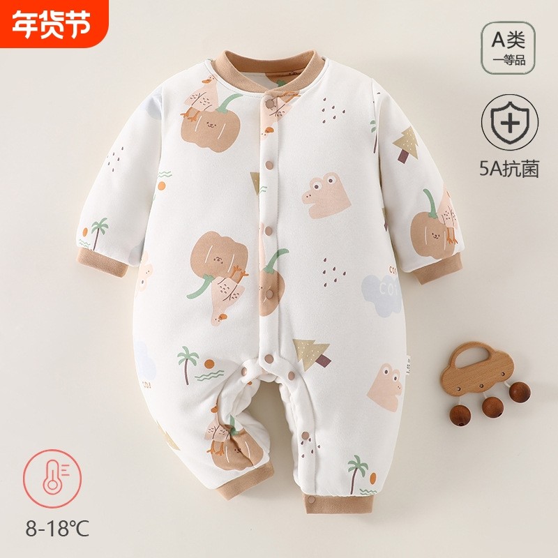 婴儿加厚夹棉连体衣180g纯棉宝宝保暖棉服新生儿秋冬哈衣爬服母婴