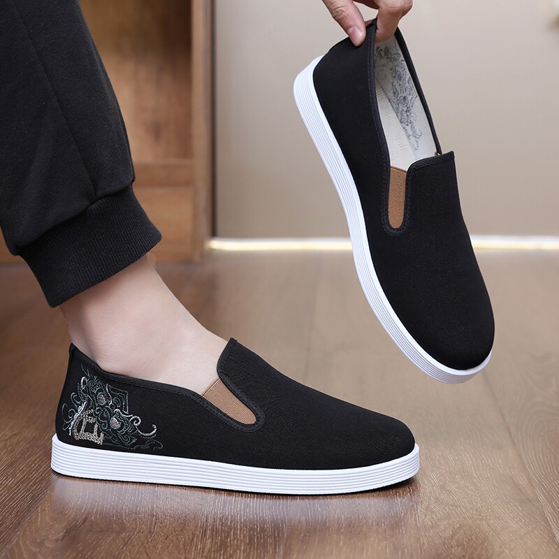 老北京布鞋男款国潮男鞋春夏季轻便软底防滑透气一脚蹬开车专用鞋