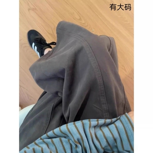 日系九分阔腿气球裤子宽松胖mm遮胯粗慵懒风显瘦休闲裤深灰色日式