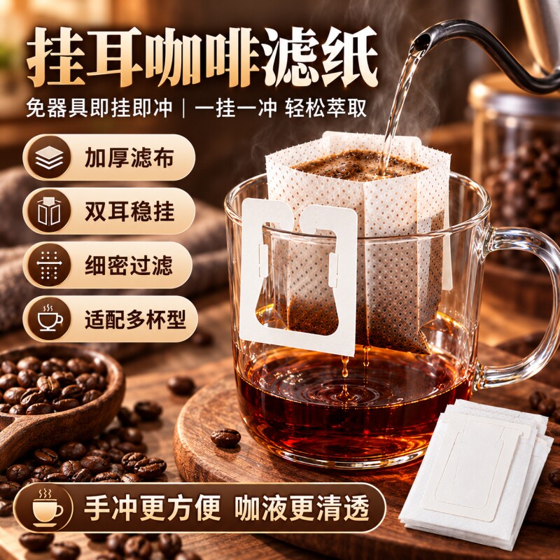 挂耳咖啡滤纸手冲咖啡粉过滤纸咖啡过滤器滤网漏斗一次性挂耳滤袋图片