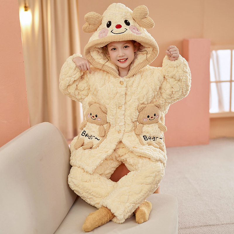 女童睡衣冬季珊瑚绒加厚保暖套装