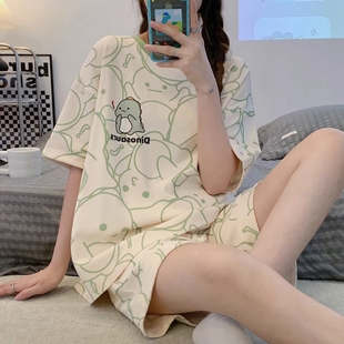 春夏天女士大码 睡衣女款 夏2026新款 高级感短袖 可爱恐龙家居服套装