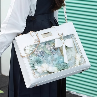 原创设计斜挎痛包大食量二次元 透明吧唧谷子包蝴蝶结单肩托特包