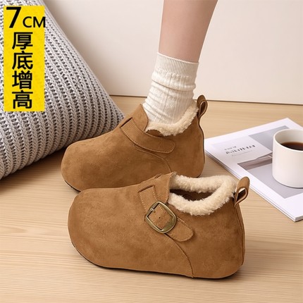 厚底内增高7CM小个子加绒勃肯鞋女2025冬季乐福鞋保暖雪地靴棉鞋