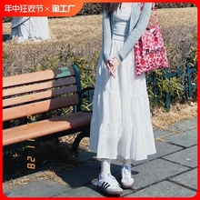白色法式蓬蓬裙女夏季2024新款仙女a字半身裙蛋糕长裙子小个子