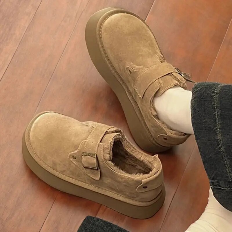 厚底增高加绒勃肯鞋一脚蹬毛绒棉鞋女鞋2025新款冬季雪地靴乐福鞋