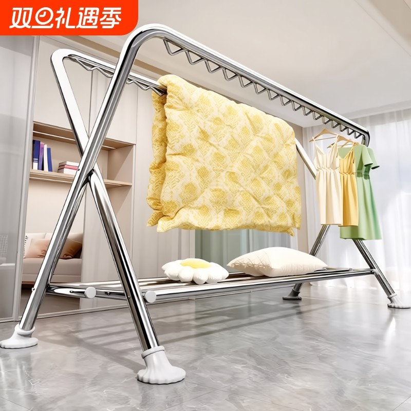 钢管晾衣架折叠落地家用阳台挂衣服室外户外晒被子晾衣杆室内伸缩