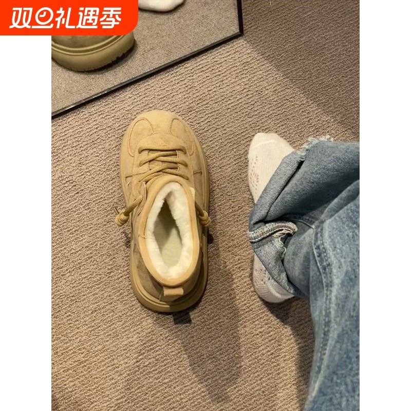 丑萌大头厚底雪地靴女冬季加绒保暖一脚蹬棉短靴东北防滑棉鞋防水