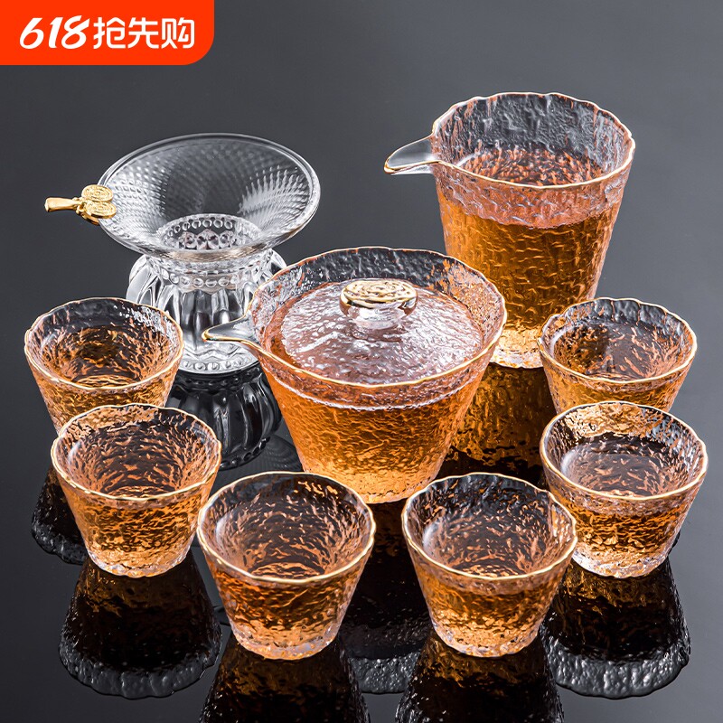 日式玻璃功夫茶具套装家用泡茶功夫茶杯高档盖碗办公室泡茶器茶壶