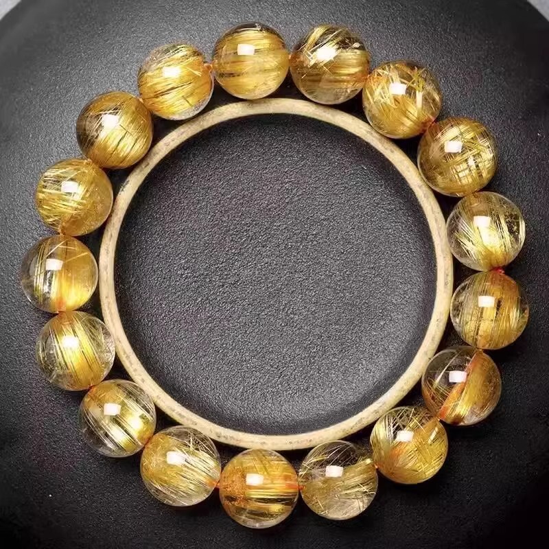 巴西消磁金发晶手串女钛晶手链天然黄水晶男士黄发晶情侣多圈钛金