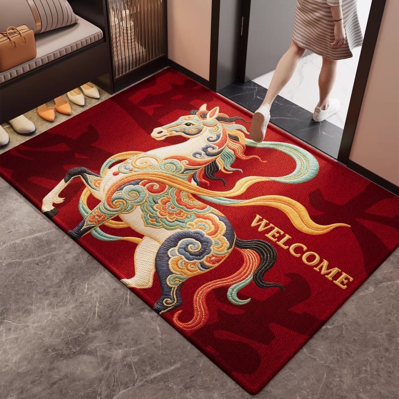 红色新年2026新款入户门地垫玄关进门脚垫喜庆防滑室内地毯可裁剪,居家布艺,入户地垫,淘宝优惠券,粉丝福利购,淘宝优惠卷