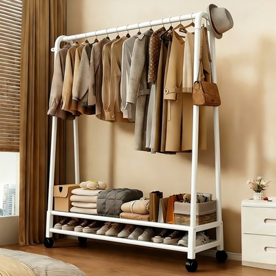 简易衣帽架落地卧室奶油白挂衣架