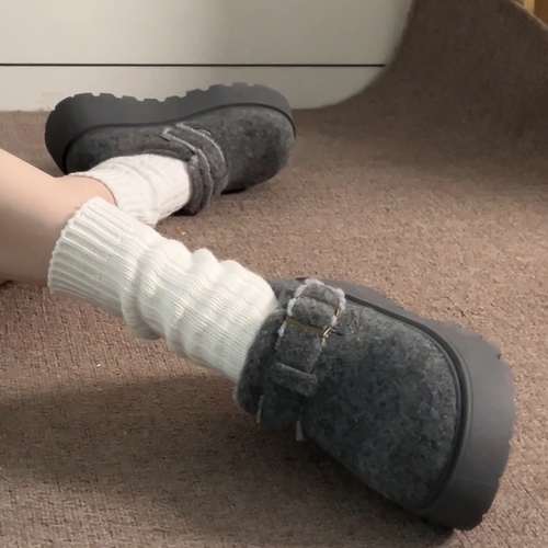 厚底灰色勃肯鞋女鞋子2025新款秋冬加绒保暖雪地靴棉鞋乐福鞋高跟