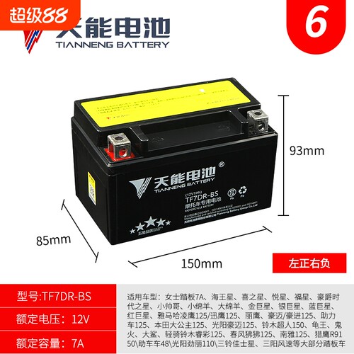 免维护摩托车电瓶天能