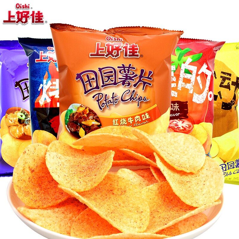 上好佳田园薯片批发大包装整箱大礼包儿童休闲零食品小吃原味薯片