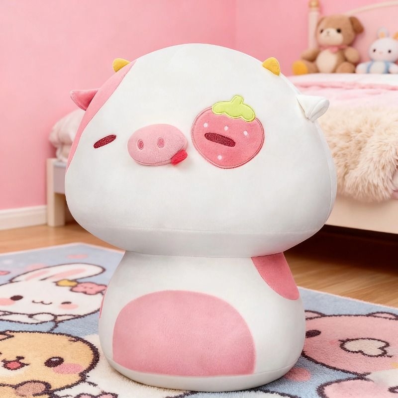 草莓奶牛猪玩偶蘑菇猪娃娃睡觉抱枕毛绒玩具闺蜜圣诞节生日礼物女