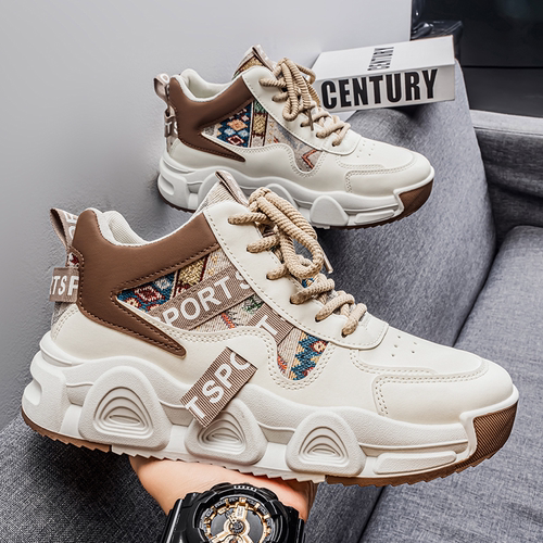 2025秋季新款高帮透气百搭休闲男鞋青少年跑步厚底防滑运动老爹鞋