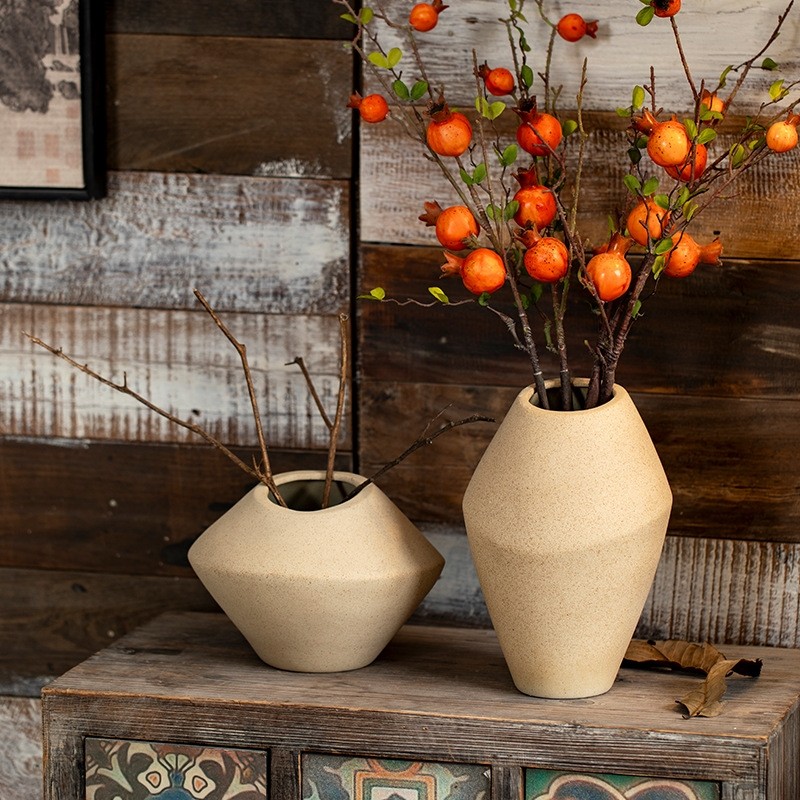景德镇复古素胚陶瓷花瓶新中式风格家居客厅装饰摆件干花粗陶花器