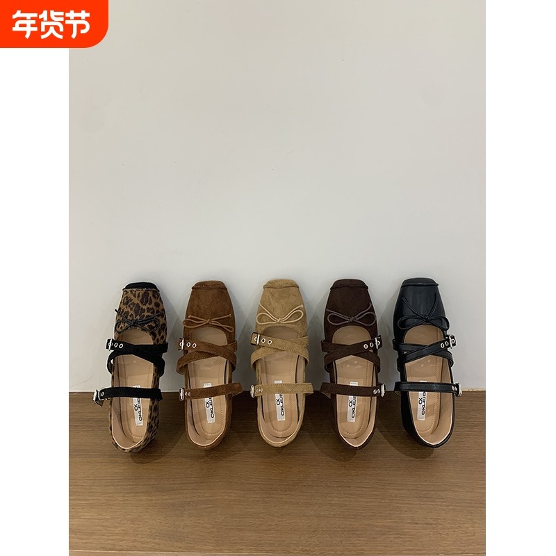 法式复古豹纹浅口玛丽珍单鞋2025春秋新款晚晚风蝴蝶结温柔芭蕾鞋