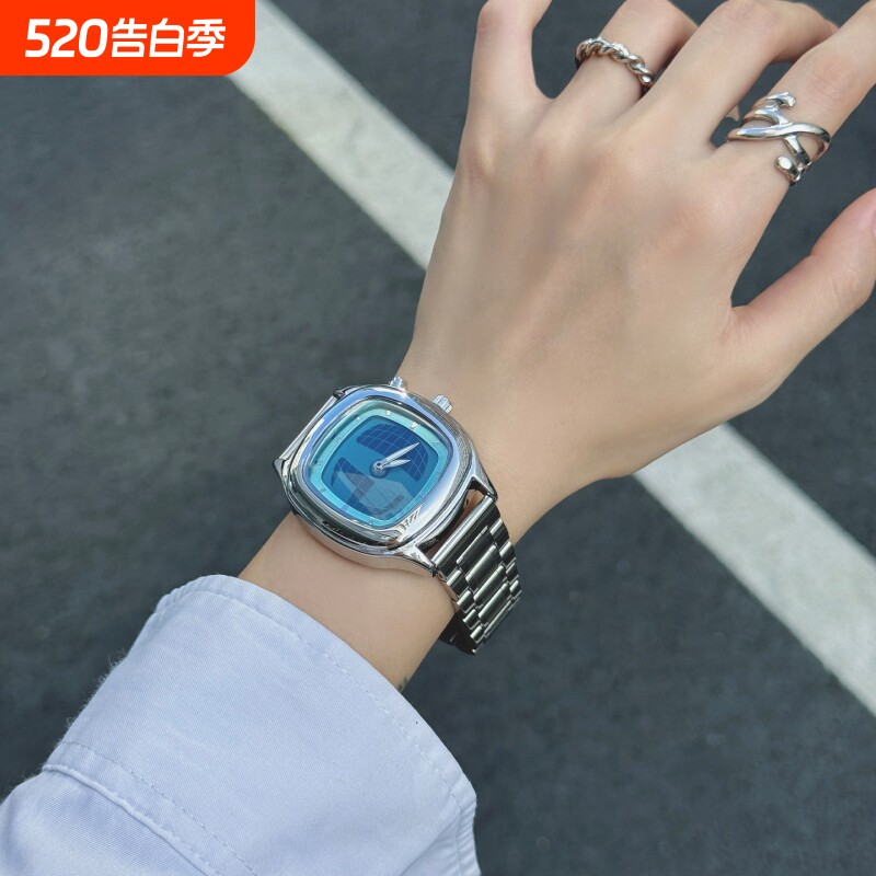 千禧风格手表女生防水复古钢带变形数字动态手表男女石英手表潮流