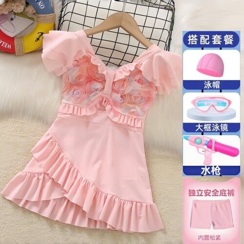 女童泳衣2025新款泳装蝴蝶结可爱甜美洋气女童公主连体款游泳衣