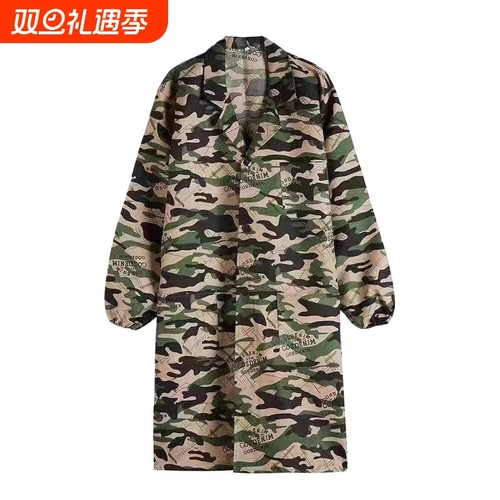 蓝大褂工作服男女劳保迷彩长款搬运仓库厂服防尘耐脏罩衣长袖薄款