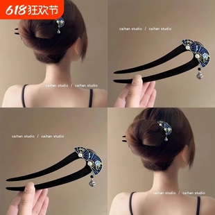 民族风中式发饰新黑檀木复古仙女盘发发钗挽发头饰簪子超仙盘发簪