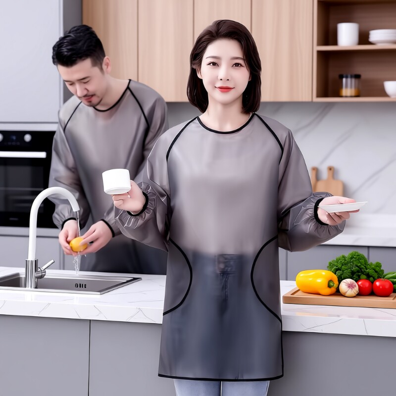 围裙厨房家用2024新款TPU防水防油长袖免洗工作服女餐饮专用罩