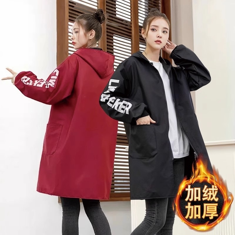 成人防水加绒罩衣冬季长袖工作服外穿大褂男女款家用厨房做饭围裙