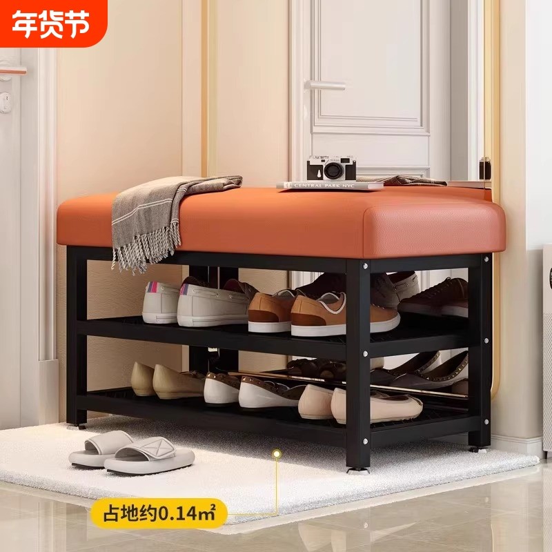 换鞋凳家用收纳凳穿鞋凳入户鞋柜坐凳一体铁艺可坐式软包垫鞋架
