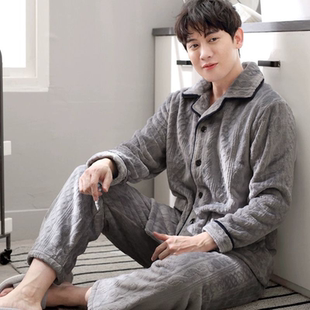 秋冬款 套装 冬季 男式 珊瑚绒加厚加绒保暖法兰绒家居服男款 睡衣男士
