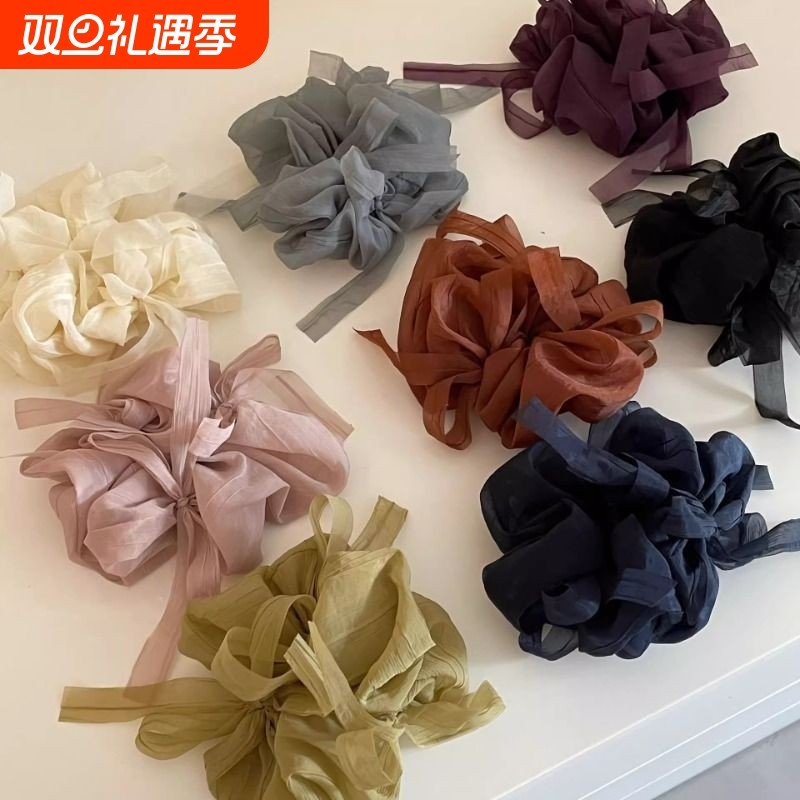 芭蕾风头花打结蝴蝶结大肠发圈新款泡芙雪纺高级感发绳马尾发饰女