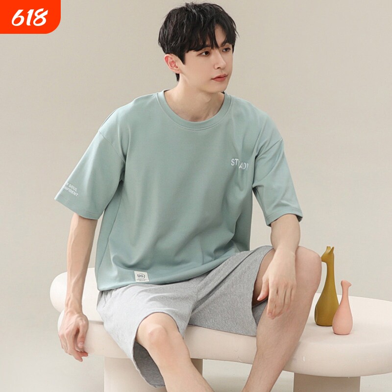 夏季男士睡衣莫代尔棉绸男款冰丝男式大码青少年网红风家居服夏天