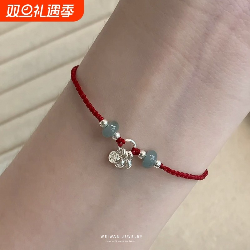 天然手链纯银编织红绳马本命年红手绳招财巨好看的手链女吉祥礼物