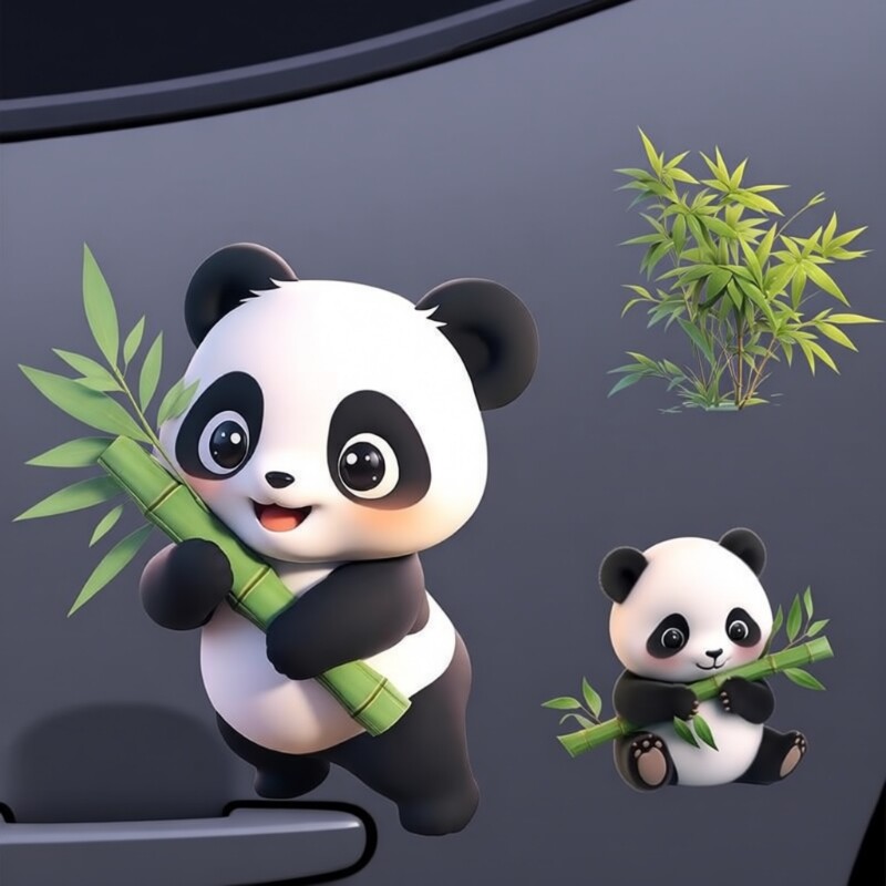 可爱抱竹子大熊猫卡通车贴车子门后电动摩托车大面积划痕遮挡贴