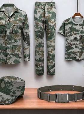 纯棉军训服迷彩服套装大学男女夏季初高中绿色耐磨上衣户外校服