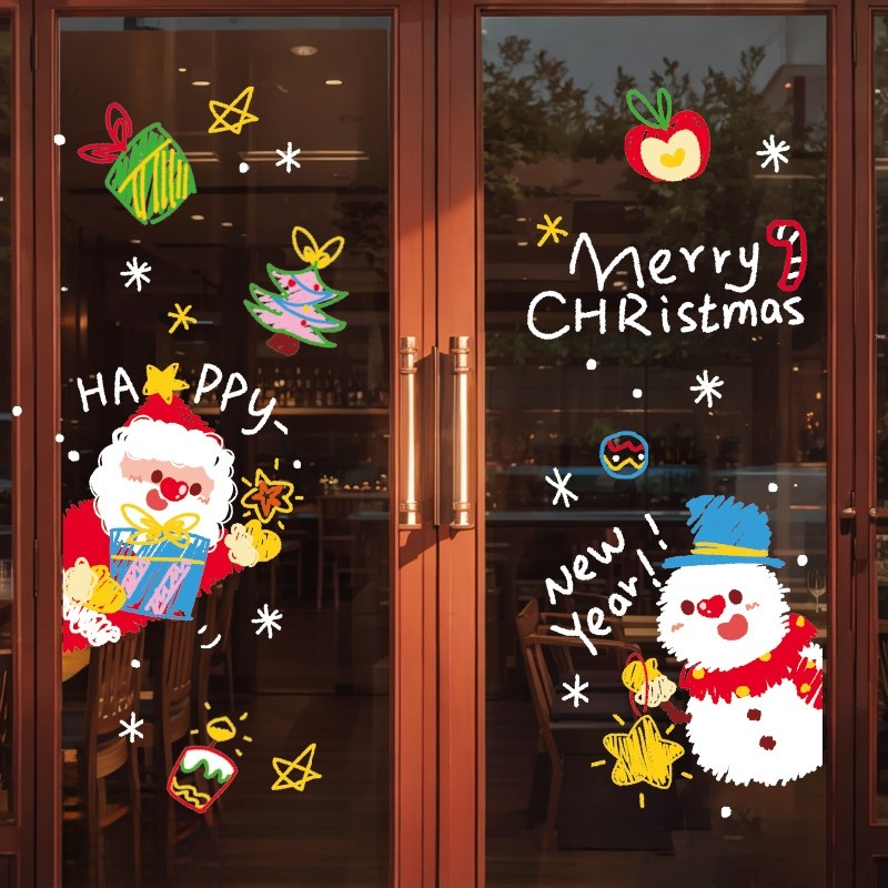 2026圣诞节装饰圣诞树静电玻璃门贴纸商场节日气氛场景布置橱窗贴