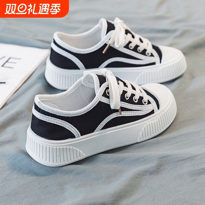 帆布鞋子女鞋2025新款百搭春秋款运动休闲厚底透气板鞋小众运动鞋